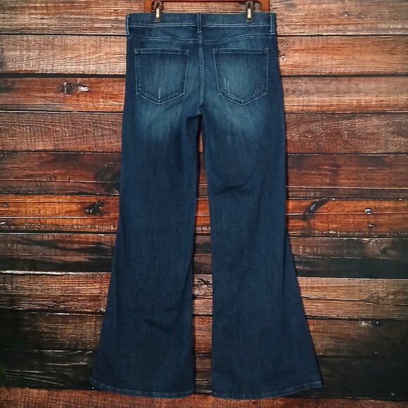 Express Jeans 12 Wide Leg Flare Dark Wash Blue Denim Stretch READ - Picture 3 of 8